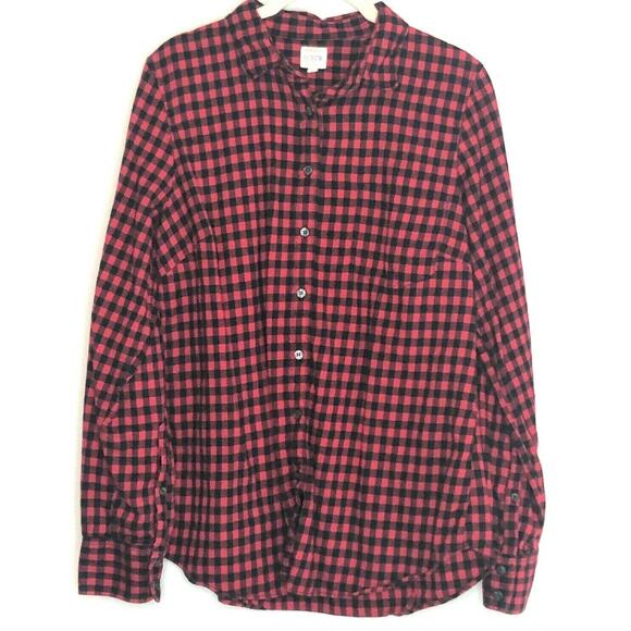 J Crew The Perfect Shirt Womens Medium Red Black Plaid Button Up Long Sleeves - Picture 1 of 5